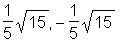 1/5*15^(1/2), -1/5*15^(1/2)